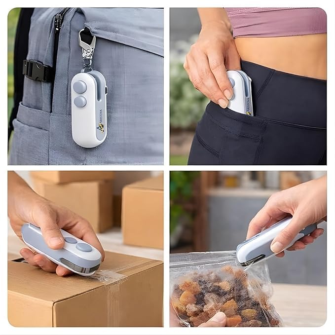 Image of ARISTOVA Portable Mini Sealing Machine | 2-in-1 USB Rechargeable Magnetic Bag Sealer with Cutter | Handheld Packet Sealer | Type C Charging Vacuum Sealer for Food, Snacks & Chips | Multi