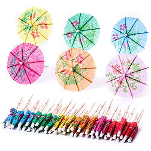 PartyWoo Cocktail Umbrellas, 144 pcs Wooden Skewers, Cocktail Toothpicks for Appetizers, Cocktail Skewers, Cocktail Sticks, Food Pick for Appetizers, Cocktail Party, BBQ (Umbrellas)