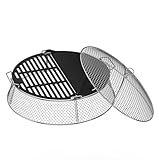 onlyfire Stainless Steel Mesh Cover & Cast Iron Grill Griddle Combo for Solo Stove 19.5 inch Fire Pit - Dual Cooking Surface with Handles for Ember Protection and Outdoor BBQ