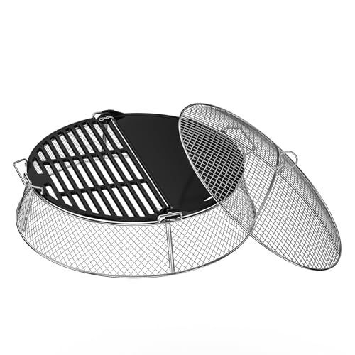 Onlyfire Parachispas para Brasero, Alambrera Brasero de Acero Inoxidable con Parrilla de Hierro Fundido para Solo Stove Bonfire 49,5 cm Brasero, Protector de Chispas