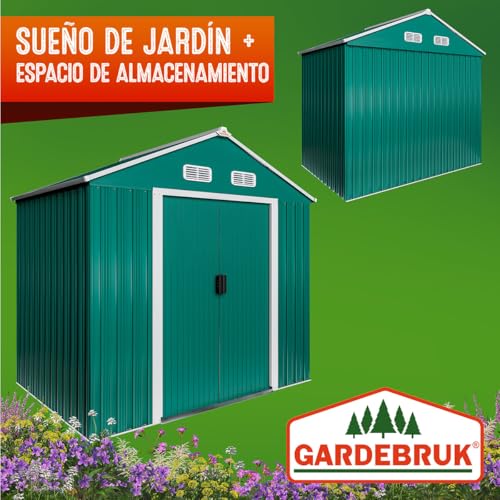 Miniatura 8 de Gardebruk Cobertizo De Jardín Exterior Con Base 2m Caseta Acero Galvanizado 200x135x190cm Xl Puerta Corredera Techo Dos Aguas Ventilación Resistente Intemperie Almacenamiento Orden 4 Ganchos Verde