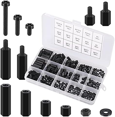 Zocipro 300Pcs M3 Male Female Hex Nylon Spacer Standoff Screw Nut Assorted Kit, Lightweight Threaded Pillars PCB Motherboard Assortment Kit (Black)