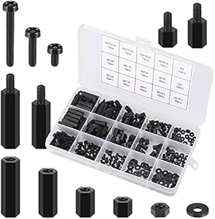Zocipro 300Pcs M3 Male Female Hex Nylon Spacer Standoff Screw Nut Assorted Kit, Lightweight Threaded Pillars PCB Motherboard Assortment Kit (Black)
