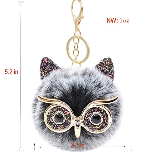 Puffball Owl Faux Fur Pom Pom Keychain Handbag Purse Jewellry Holder Keyring Backpack Pendants(Mix Black) #TOP1