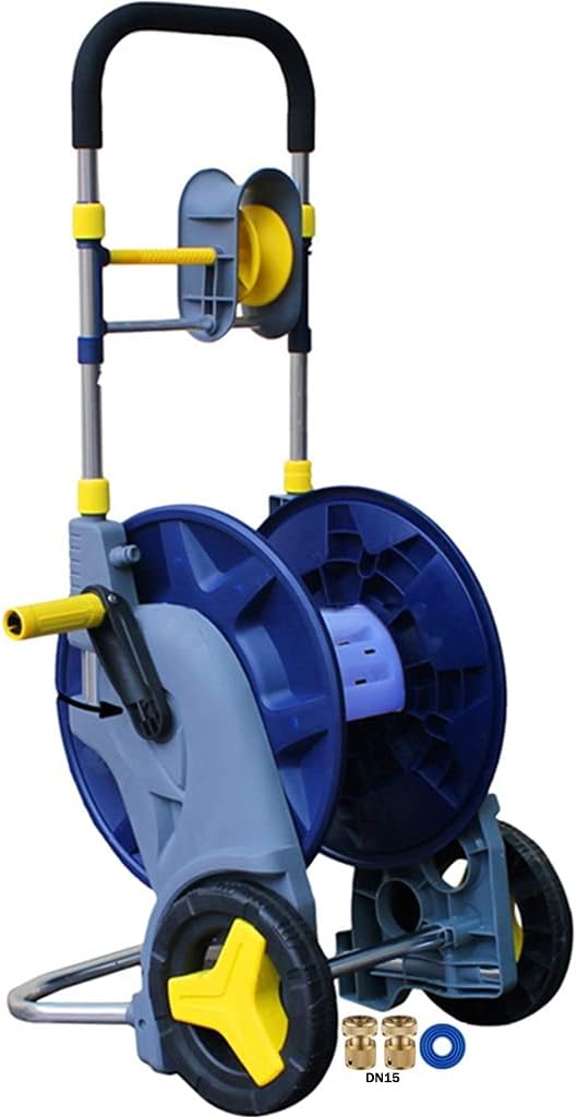 Garden Hose Reel Cart,Home Car Wash Cleaning Retractable Water Pipe Rack, Outdoor Portable Hose Storage Cart with Rollers, Garden Watering and Irrigation (Color : Blue, Size : DN152+2m Pipe)
