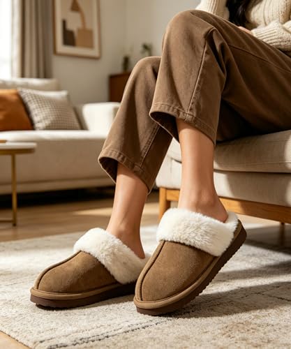 Image of Litfun Women's Fuzzy Memory Foam Slippers Fluffy Winter House Shoes Indoor and Outdoor