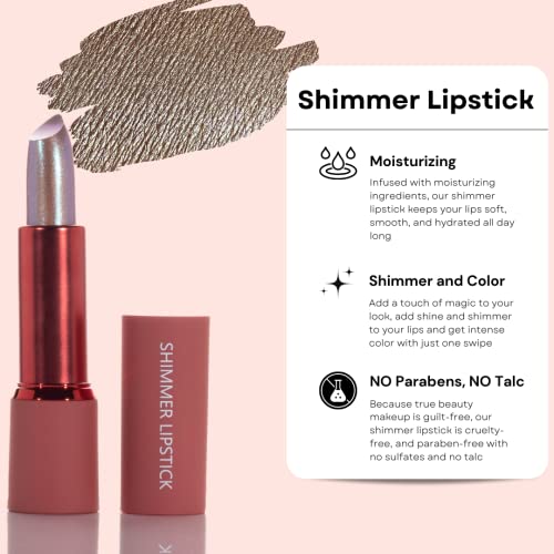 Mynena Nude Shimmer Lipstick With Silver Gold Glitter Hydrating Formula Vibrant Color | Talc-Free Paraben-Free Gluten-Free Cruelty-Free Sulfate-Free - Ginger #TOP5