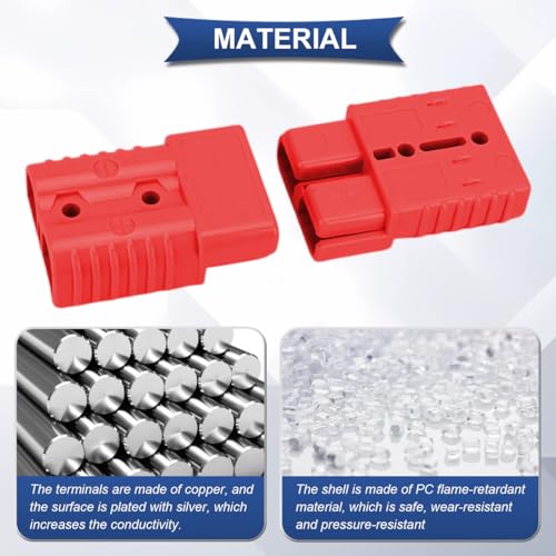 Xiatiaosann 2 sztuki przyłącza akumulatora 175 A, Quick Connect, szybkozłączka 600 V, 0-4 G, kabel do akumulatora (czerwony) z uszczelką, gumowe, zatyczki chroniące przed kurzem