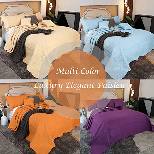 Ofixi 128" X120" Oversized King Size Quilt Set With4 Pillow Shams, Lightweight Microfiber Bedspread, Soft Summer Bedding Set For All Season,Reversible Comforter Cover- Sun Orange #TOP6