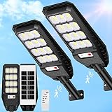 TUUANA 2 Pack Solar Street Lights Outdoor Waterproof, 6500K 6000LM Outdoor LED Street Light Dusk to Dawn, Motion Sensor LED Wide Angle Lamp with Remote Control for Parking Lot Yard