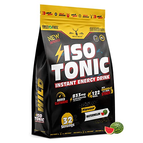 Image of Wild Buck Isotonic Instant Energy Drink Formula, Extended Workout Electrolyte Energy Drink with Anabolic Stack 2:1:1 BCAA, Dextrose Monohydrate and L-Glutamine | 833mg Electrolytes [32 Servings, Watermelon]