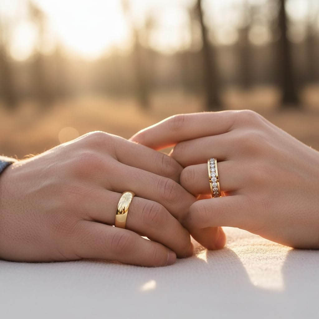 Leoshi Personalisierter Ring Schwarz Eheringe Edelstahl Set,Pärchen Ringe Mit gravur Paar Eheringe Partnerringe Verlobungsringe für Frauen,Wolfram Männer Ringe Größe 49 bis 70 (golden Ring für Paare)