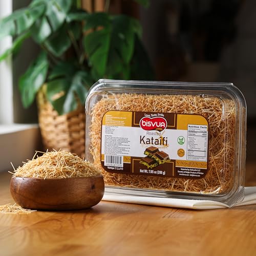 BISVUA Premium Geröstetes Kataifi 200g – Goldbraun Getoastete Fadenteig-Fäden für Dubai-Schokoriegel, Pistaziencreme-Rezepte, Kunafa, Knafeh & Knusprige Dessert-Kreationen