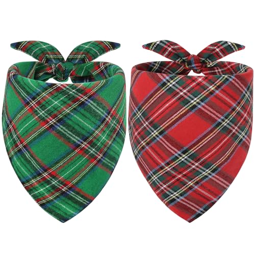 Vivifying Halstuch Hund, 2Pcs Einstellbare Dreieck Hundehalstuch mit Schachbrettartig, Hundekostüm Weihnachten für kleine mittlere große Hunde-L