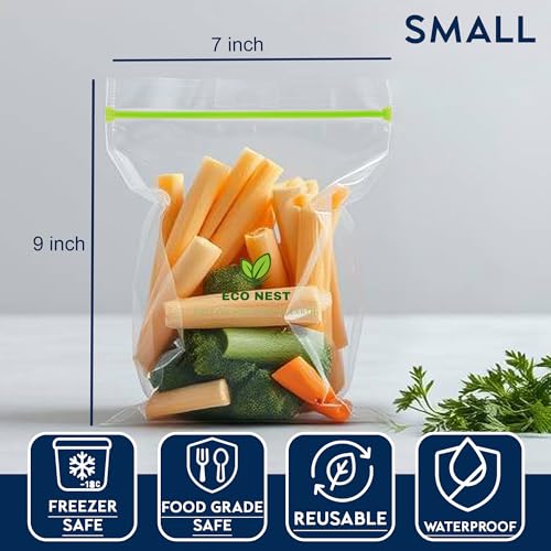 Image of Small Multipurpose Ziplock Storage Bags | 30 Reusable Bags (18 x 23 cm) | Double Grip Zipper | Leak-Proof, Freezer & Fridge Safe, BPA-Free, Food-Grade Ziplock Pouches