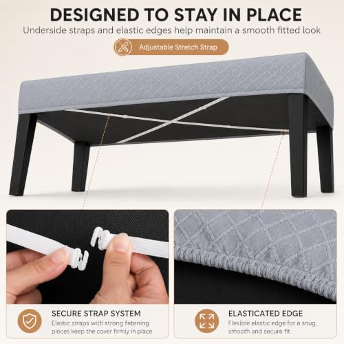 Image of Street27 High Stretch Jacquard Dining Bench Cover Elastic Chair Covers - Anti-Dust Removable Bench Slipcover Washable Bench Seat Protector Cushion Cover for Living Room, Bedroom, (Light Grey)