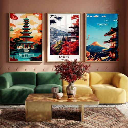 Image of kotart Japanese City View Wall Framed Posters | Aesthetic Japan Theme City View Framed Poster for Living Room Bedroom Gaming Room Studio Wall Decor Set Of 3 (10X13 inch)