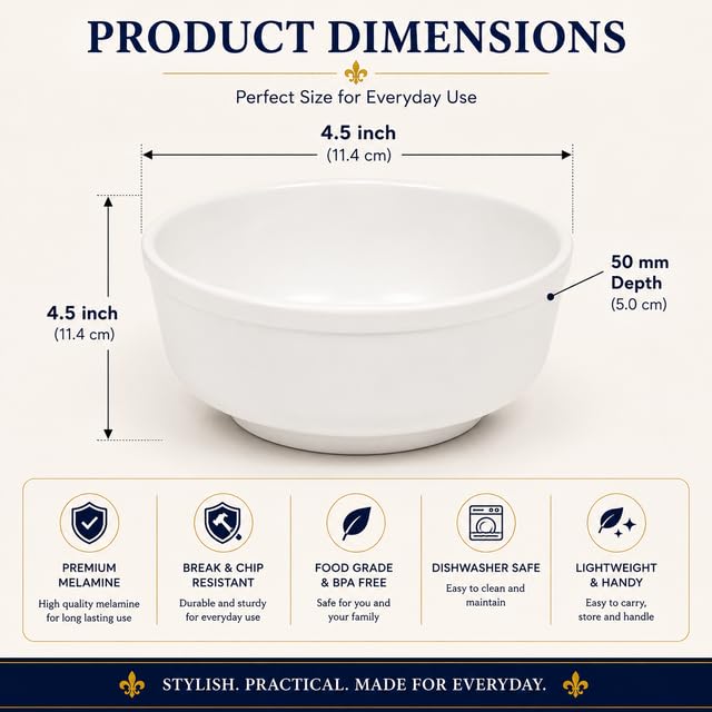 Image of Ariya 4.5 Inch Melamine French Bowls Pure Ivory Collection Set of 24