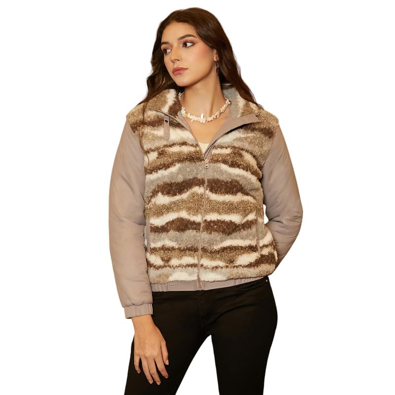 Image of PINACOLADA Women's Fleece-Lined Biker Jacket for Casual Wear | Spread Collar | Long Sleeve | Zipper Closure | Jacket Crafted with Comfort Fit for Everyday Wear