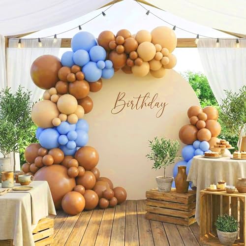 Image of RUBFAC Tan Balloons 129pcs Different Sizes Pack of 18 12 10 5 Inch, Latex Boho Neutral Light Brown Coffee Balloon Garland Arch Kit for Wedding Baby Shower Jungle Safari Fall Birthday Bear Themed Party