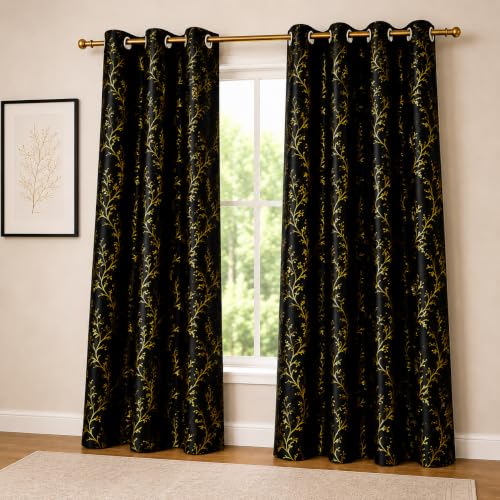 Image of Blackout Door Curtains 5x4 Feet Long Set of 2 Velvet Design for Home Decor Room Darkening Noise Cancelling| Black