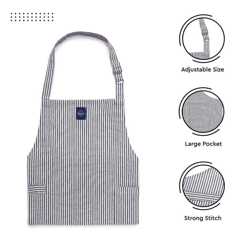 Encasa XO Adjustable Kitchen Cotton Apron With Pockets & Towel Holder Of Size 68x85 cm (Ticking Navy Blue) for Men & Women Chefs For Cooking & Baking in Home - Image 4