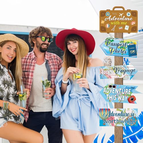 Image of 20 Pieces Travel Party Signs Travel Themed Party Decorations Let The Adventure Begin Sign Around the World Decorations Bon Voyage Party Wall Door Porch Yard Sign Travel Party Supplies