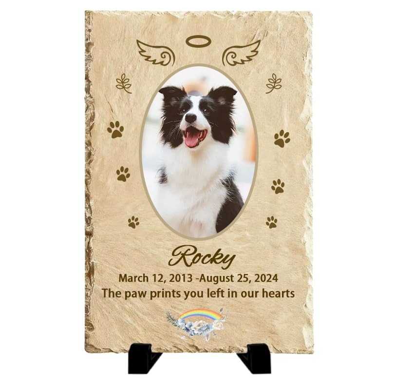 Overket Personalised Pet Memorial Gifts, Custom Pet Memorial Plaques, Dog Loss Gifts Slate Stones, Rainbow Bridge Dog Remembrance Gifts, Dog Sympathy Keepsake (style 2)