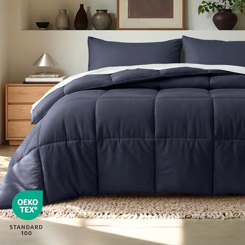 Image of Bare Home Comforter Set - Oversized Queen Size - Ultra-Soft - Goose Down Alternative - Premium 1800 Series - All Season Warmth (Oversized Queen, Midnight Blue)