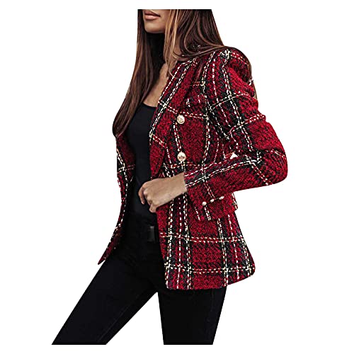 Winter Coats for Womens Fall Tops Plaid Print Jackets Long Sleeve Outerwear Coats Buttons Down Blazer