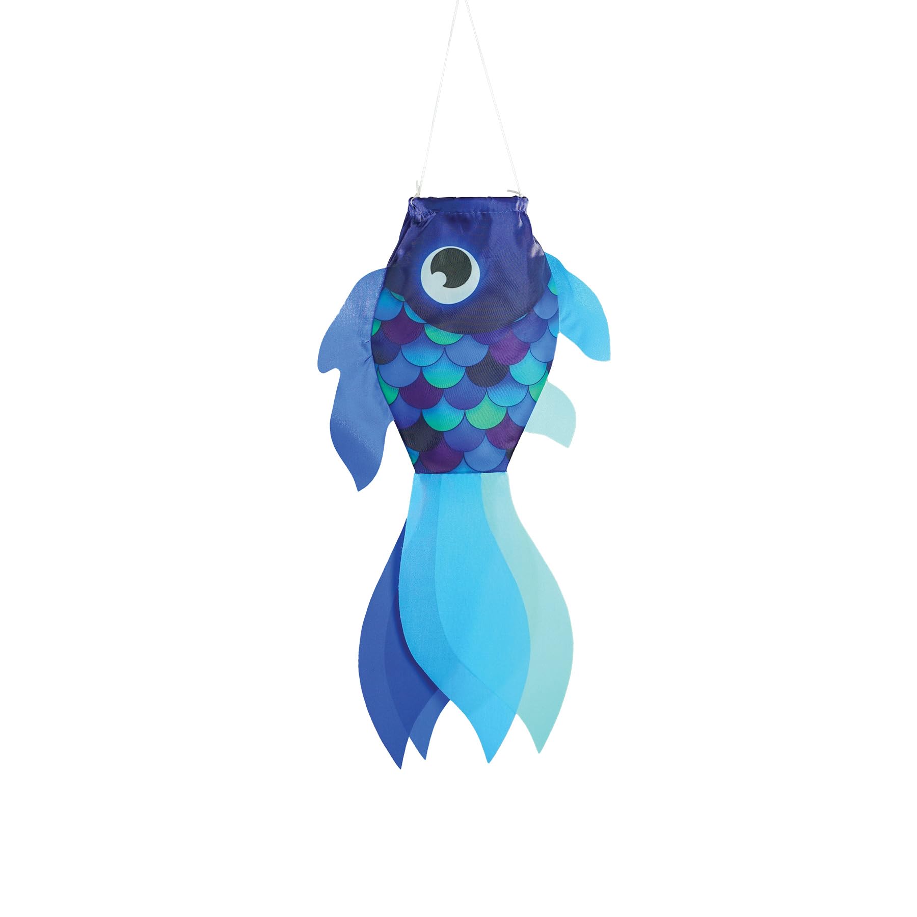 In the Breeze 5218 — 15-inch Cool Damsel Fish Windsock — Colorful Blue Fishsock Hanging Garden Décor with Detailed Printed Graphics