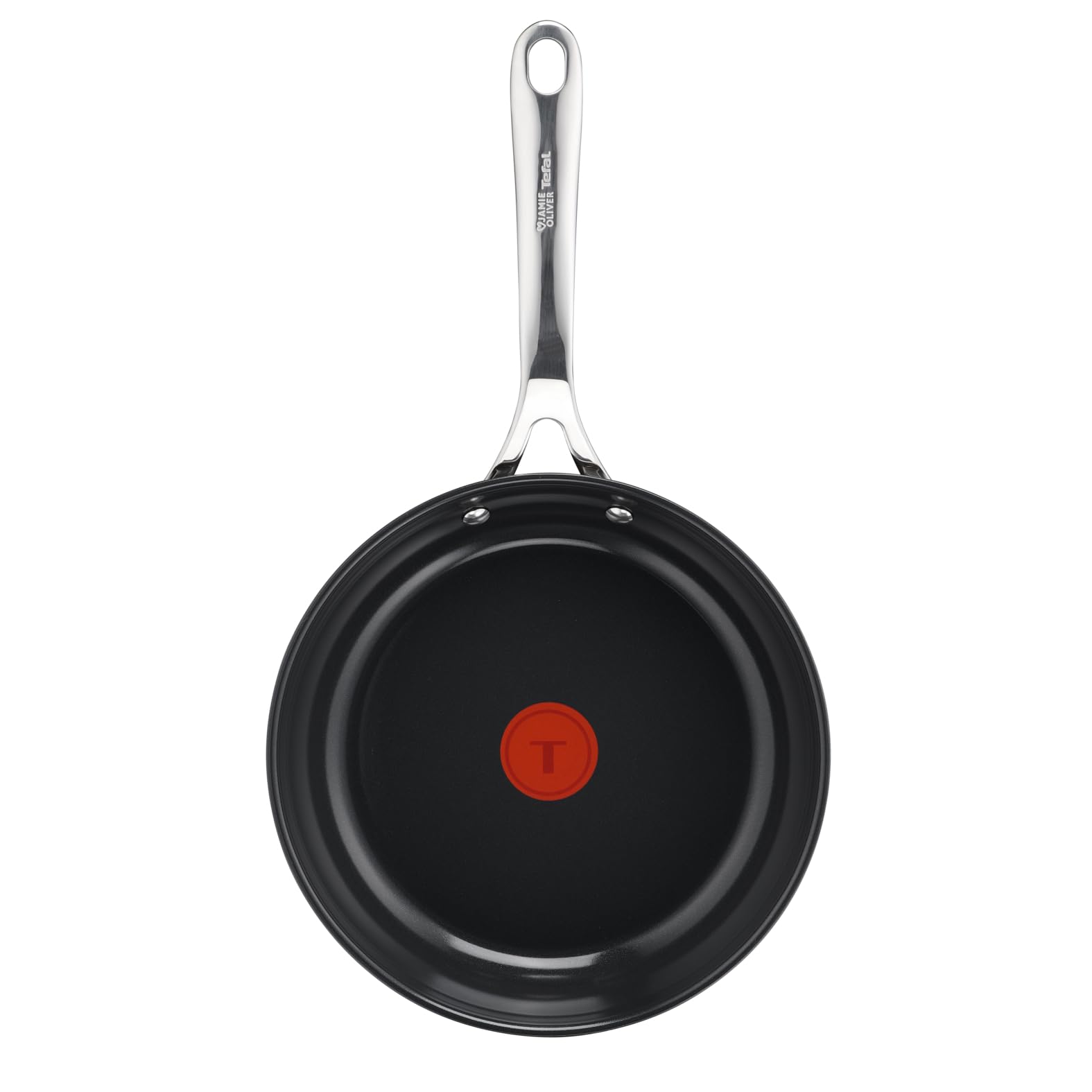 TEFAL H880S234 Jamie Oliver, patelnia 24 cm, stal nierdzewna, powłoka ceramiczna, nieprzywierająca, wskaźnik Thermo Signal, nitowany uchwyt, podkładka z filcu, do wszystkich kuchenek, srebrny/czarny