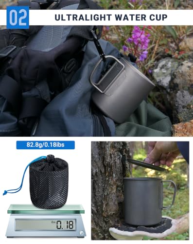 Image of COOK'N'ESCAPE Titanium Camping Pot, Camping Cookware Set, 2 in 1 Pots and Pans Set with Folding Handle, Ultralight Camping Frying Pan Open Over Fire Food Cooking for Outdoor Backpacking Hiking Picnic
