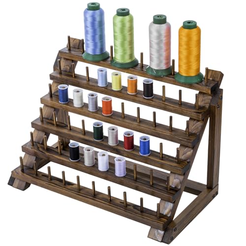 Image of MyGift Thread Rack, 60 Spools Rack, Wooden Thread Holders for Spools of Thread, Embroidery Quilting Craft Kit Sewing Threads