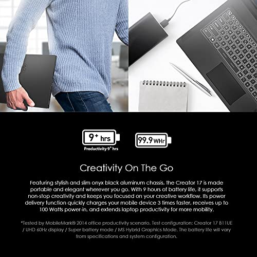 Msi Creator 17 Professional Laptop: 17.3" Uhd 120Hz 100% Adobe Rgb Display, Intel Core I7-11800H, Nvidia Geforce Rtx 3070, 16Gb Ram, 1Tb Nvme Ssd, Thunderbolt 4, Win10 Pro, Core Black (B11Ug-494) #TOP6