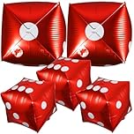 5pcs Cube Dice Balloons Large Jumbo Inflatable Dice Aluminum Foil Balloons for Theme Party Decorations Indoor Outdoor Broad Game Favors Red