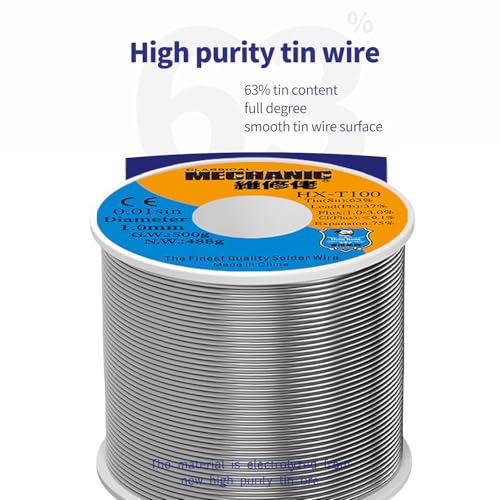 Image of 【Mechanic】HX-T100 500g Tin(Sn)63% / Lead (Pb)37% High Purity Rosin Core Solder Wire For Electrical Soldering With 1%-3% Solder Flux (1.0mm /500g)
