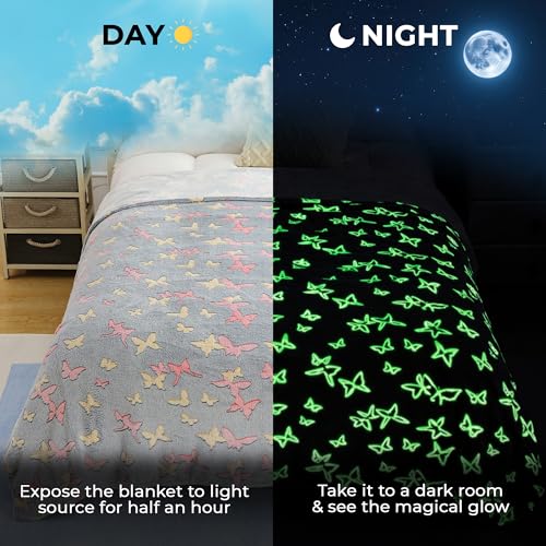 Image of Story@Home Glow in the Dark Blankets for Kids | Kids Cooling Quilt | Kids Blanket 0-15 Years (200x15 cm) Soft Fleece Blanket |Cozy All-Season Radium Blanket for Boys & Girls - Butterfly