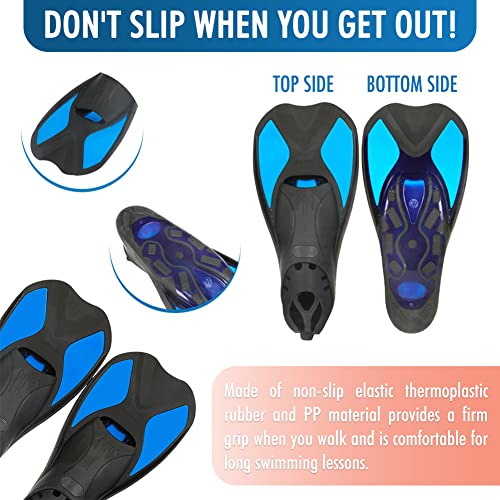 Flippers Fins Short Floating Training Swimming Fins Adults For Size M Ankle Width 2.9 Inch Thermoplastic Rubber Travel Fins For Diving Swimming Scuba Snorkeling And Watersports, Blue #TOP3