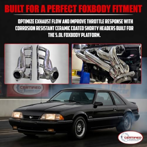Image of Ceramic Coated Shorty Headers For 1979-1993 Ford Mustang 5.0L Foxbody GT LX | 302 V8 Fox Body Direct Bolt-On Ceramic Thermal Barrier Coating Exhaust Headers With Copper Gaskets and Bolt Kit 3 /8 inch Flanges