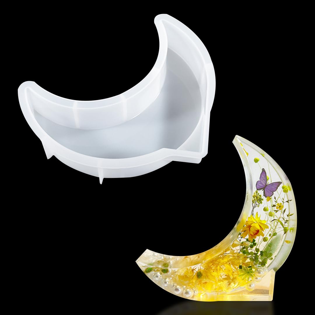 Zayookey Moon Crescent Resin Mold for Bookends Dried Flower, Leaf, Insect Specimen Making, Epoxy Resin Casting, Silicone