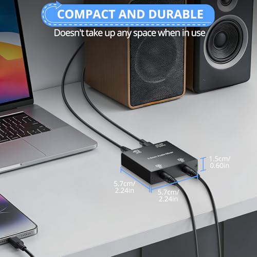 Image of CAMWAY 3.5mm Audio Mixer 2-Channel,Clear Sound,No Echo,Dual-Device Mixing Output,Gold-Plated Connectors, Active Mixer Used with PC,Game Consoles,Phone,MP3 for Streaming,DJ,Home Recording,Desktop Audio