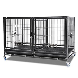 Homey-Pet-43-All-Metal-Open-Top-Stackable-Heavy-Duty-CageUpper-wFloor-Grid-Tray-Divider-and-Feeding-Bowl