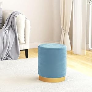 SKM Runder Aufbewahrungshocker Hellblau Samt Hocker