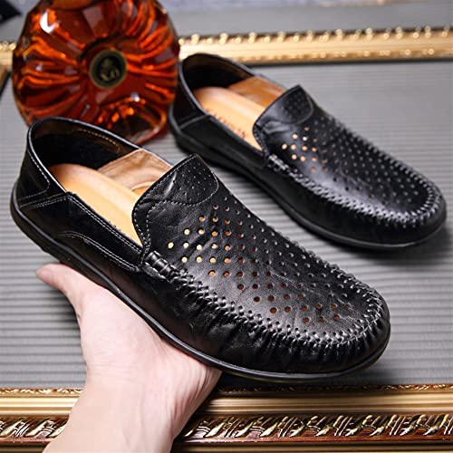 Mens Loafers Shoe Genuine Leather Round Toe Stitching Details Perforated Breathable Lightweight Flat Heel Slip Resistant Casual Slip-ons2