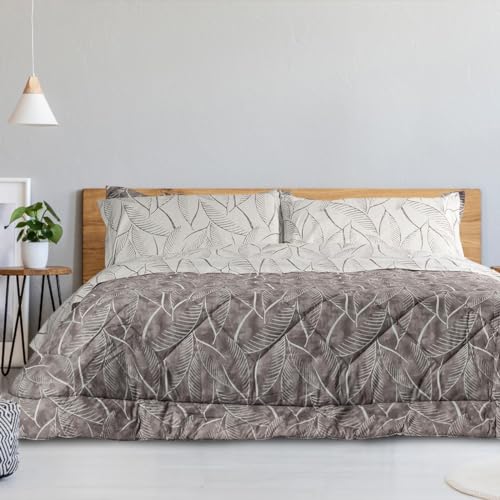 Cassera Casa - Trapunta Invernale, Percalle di Cotone, Imbotittura 300Grmq, Doubleface, Disegno Foglie Naturale, Made in Italy, Piumone Caldo Invernale, Matrimoniale 270x270Cm