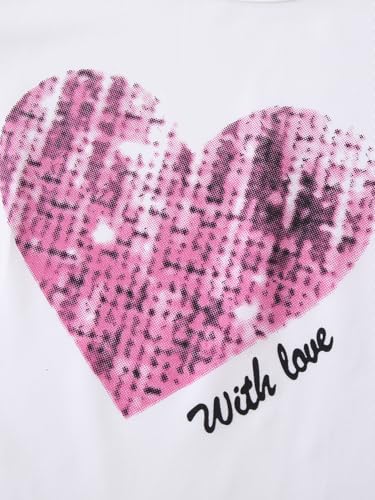 Image of Girls 6 Piece Outfits Casual Cargo Jogger Pants and Basic Love Graphic Print Short Sleeve Top Set 4-12 Years