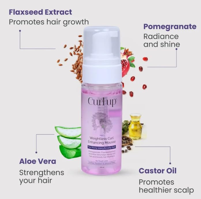 Curl Up Weightless Curl Enhancing Mousse | Frizzy, Wavy & Curly Hair Mousse | Light Weight Styler Defines Curls, adds Shine and Volume | Hair Mousse for Women & Men 150 ML 1