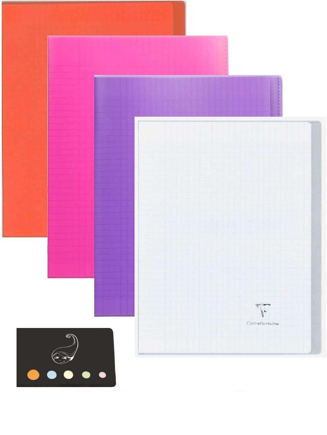 Lot de 4 Cahiers Koverbook 2 en 1 24 x 32 cm 48 Pages Grands Carreaux Seyes avec Couverture Polypro Transparente + 1 Index Adhésif Blumie