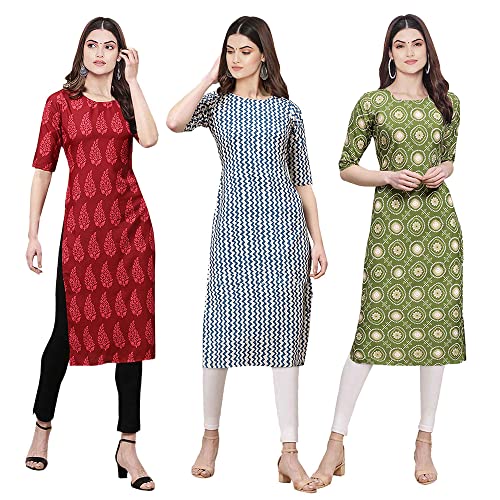 Image of Pinkmint Women's Crepe Digital Print Straight Kurta [Pack of 3] (CKB 337-330-336)